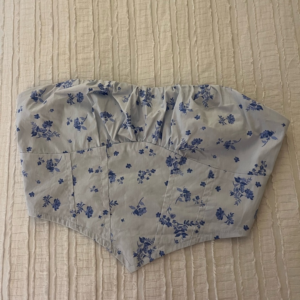 Blue Floral Strapless Top
